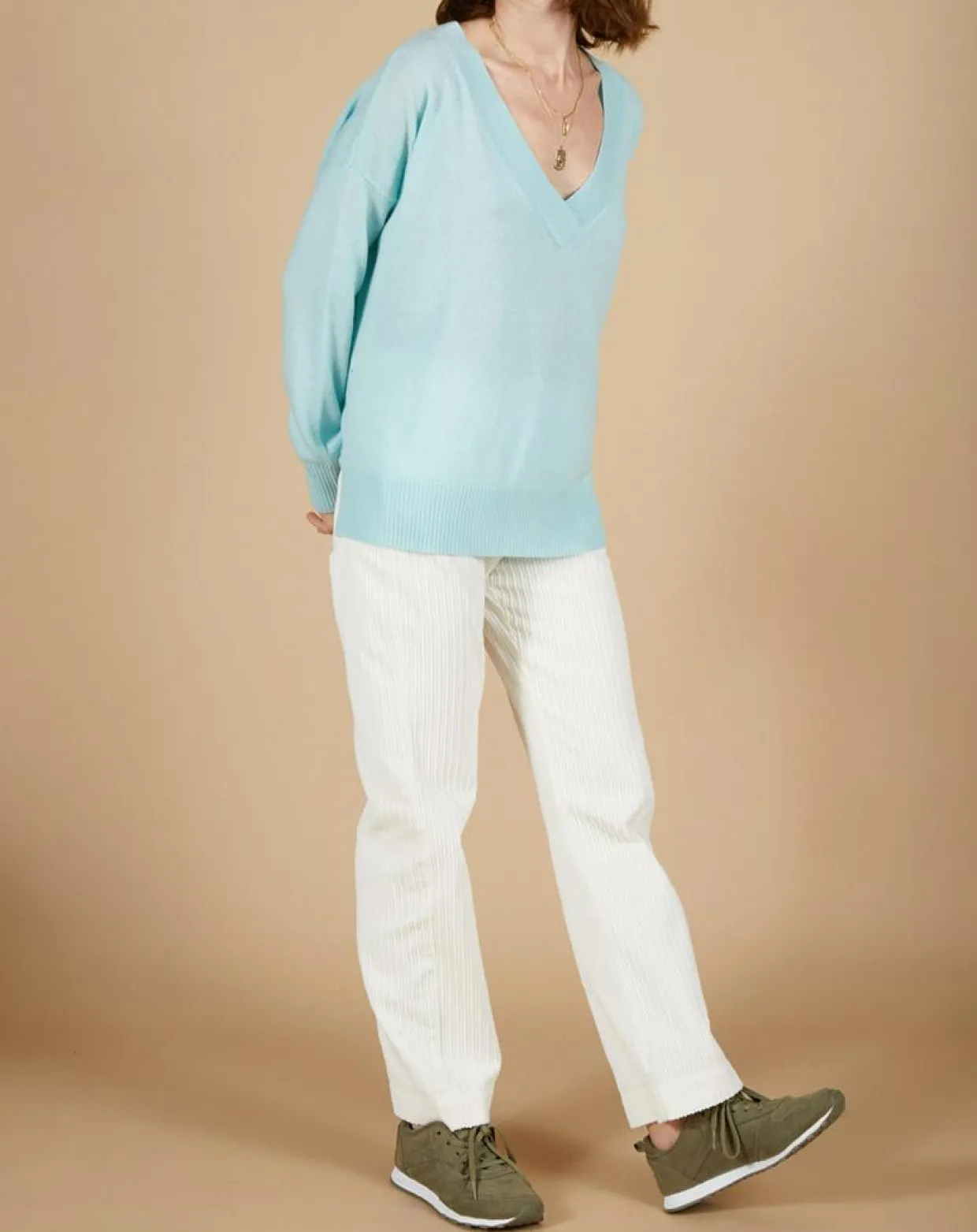 Femme Cashmere Tribu Pulls^Pull ample 100% Cachemire Isidore col V bleu océan