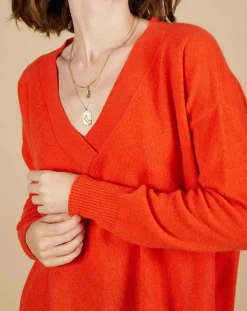 Femme Cashmere Tribu Pulls^Pull ample 100% Cachemire Isidore col V orange