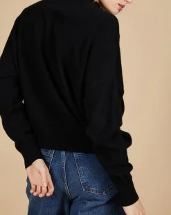 Femme Cashmere Tribu Pulls^Pull ample 100% Cachemire Sandy col montant à bouton noir