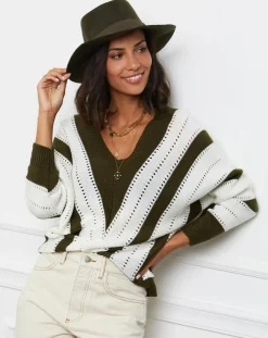 Pull Anna kaki/blanc-L'Armoire de Suzette Hot