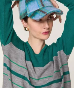 Femme Rodier Pulls^Pull Anne-Élodie 100% Laine col V rayures vert canard