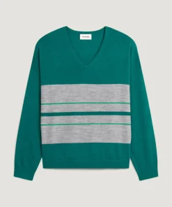 Femme Rodier Pulls^Pull Anne-Élodie 100% Laine col V rayures vert canard