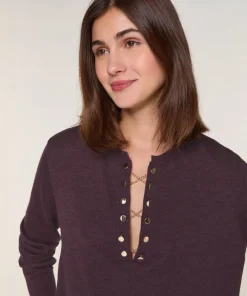 Pull Aymone 100% Laine chaine col V marron foncé-Rodier Clearance