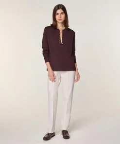 Pull Aymone 100% Laine chaine col V marron foncé-Rodier Clearance