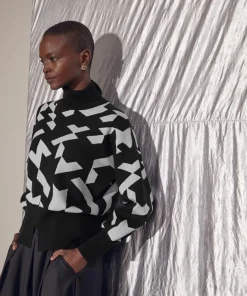 Pull Azalée, jacquard, col roulé noir-Rodier Online