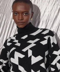 Pull Azalée, jacquard, col roulé noir-Rodier Online