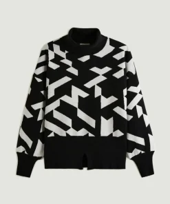 Pull Azalée, jacquard, col roulé noir-Rodier Online
