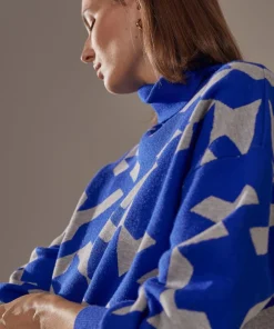 Pull Azalée, jacquard, col roulé bleu outremer-Rodier Hot