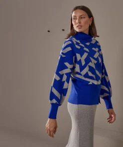 Pull Azalée, jacquard, col roulé bleu outremer-Rodier Hot