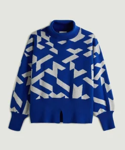 Pull Azalée, jacquard, col roulé bleu outremer-Rodier Hot