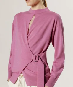 Pull Chimène 100% laine cache-coeur rose bonbon-Rodier Clearance