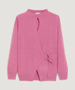 Pull Chimène 100% laine cache-coeur rose bonbon-Rodier Clearance