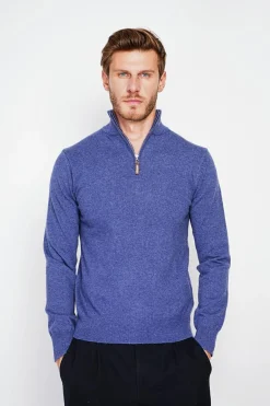 Pull col camionneur bleu jeans-C&Jo Best