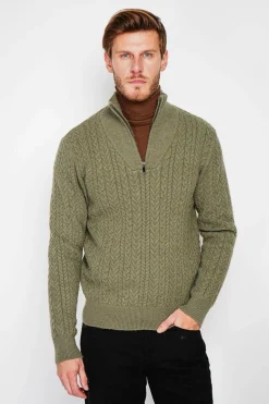 Pull col camionneur kaki-C&Jo Outlet