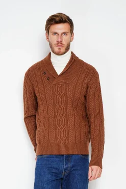 Homme C&Jo Pulls^Pull col chale marron