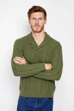 Pull col châle kaki-C&Jo Hot