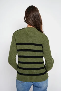 Pull col montant ajouré kaki-C&Jo Discount