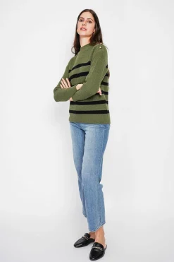 Pull col montant ajouré kaki-C&Jo Discount