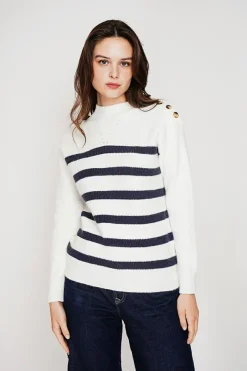 Pull col montant ajouré naturel-C&Jo Outlet