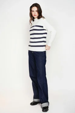 Pull col montant ajouré naturel-C&Jo Outlet