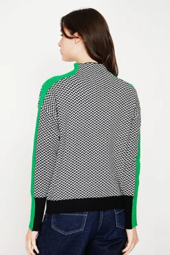Pull col montant noir/vert-C&Jo Online