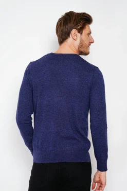 Homme C&Jo Pulls^Pull col ras de cou bleu nuit