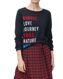 Femme Marc O'Polo Pulls^Pull col rond fin écriture bleu marine
