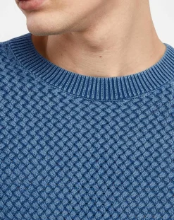 Homme Hackett London Pulls^Pull col rond Texture Washed bleu moyen