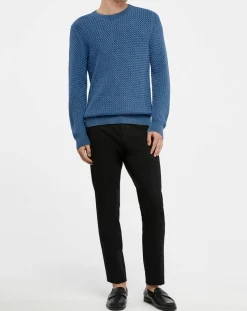 Homme Hackett London Pulls^Pull col rond Texture Washed bleu moyen