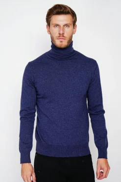 Homme C&Jo Pulls^Pull col roulé bleu nuit