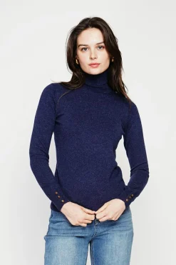 Pull col roulé classique bleu nuit-C&Jo Sale