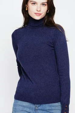 Pull col roulé classique bleu nuit-C&Jo Sale