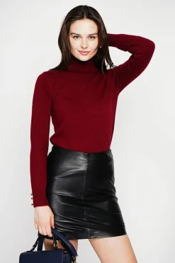 Pull col roulé classique bordeaux-C&Jo Best
