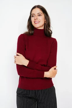 Pull col roulé classique bordeaux-Assuili Discount