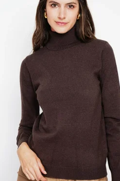 Pull col roulé classique café-Assuili Outlet