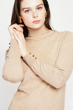 Pull col roulé classique nougat-C&Jo Clearance