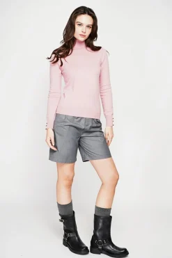 Pull col roulé classique rose poudre-C&Jo Hot