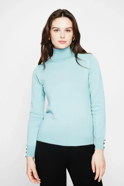 Femme C&Jo Pulls^Pull col roulé classique turquoise