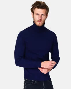 Pull Col Roulé en Cachemire mélangé Pierre bleu nuit-C&Jo Discount