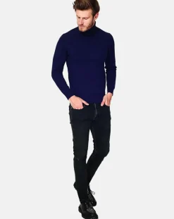 Pull Col Roulé en Cachemire mélangé Pierre bleu nuit-C&Jo Discount