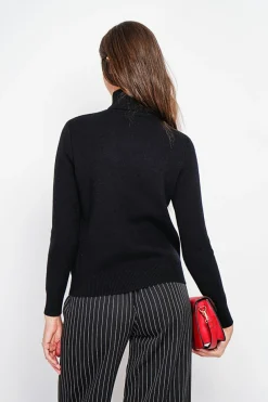Pull col roulé fourré noir-Assuili Discount