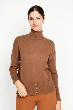 Pull col roulé marron-Assuili Discount