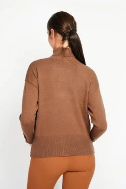 Pull col roulé marron-Assuili Discount