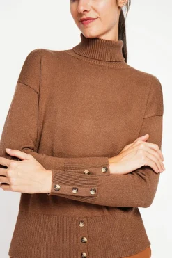 Pull col roulé marron-Assuili Discount