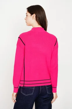 Pull col roulé montant fushia-C&Jo Discount