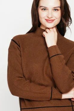 Pull col roulé montant marron-C&Jo Clearance