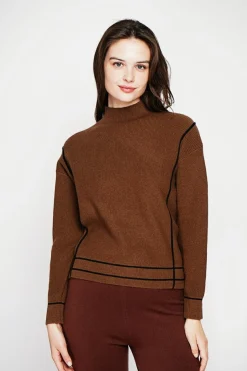 Pull col roulé montant marron-C&Jo Clearance
