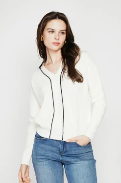 Pull col V naturel-C&Jo Discount