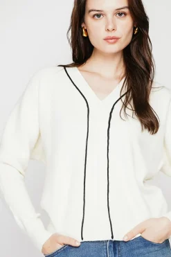 Pull col V naturel-C&Jo Discount