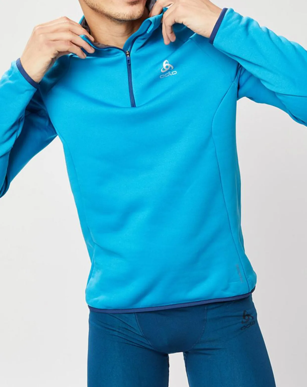 Homme Odlo Sweats^Pull col zippé Ceramicwarm bleu